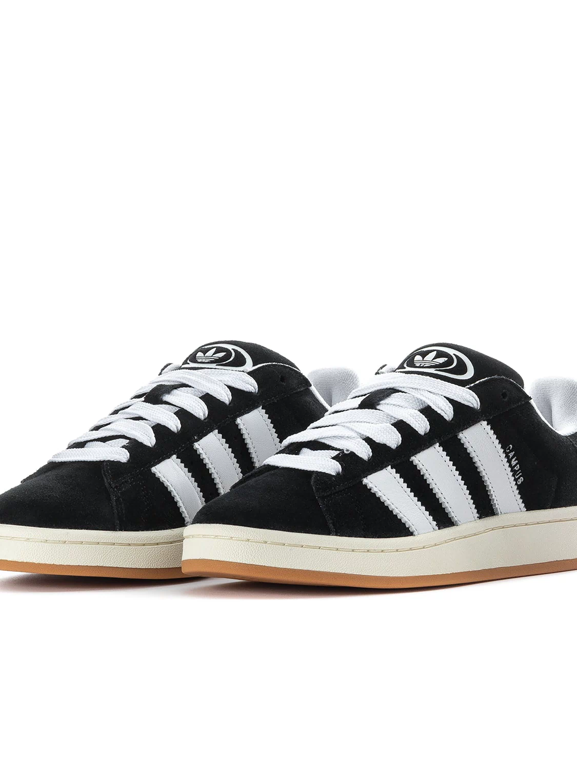 Men's adidas Campus 00s sneakers, front view with white stripes and black tongue logo