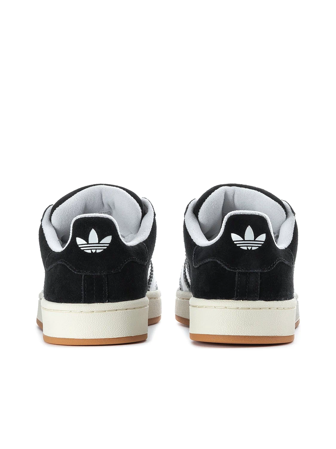 Men's adidas Campus 00s sneakers, heel view with black suede and gum outsole