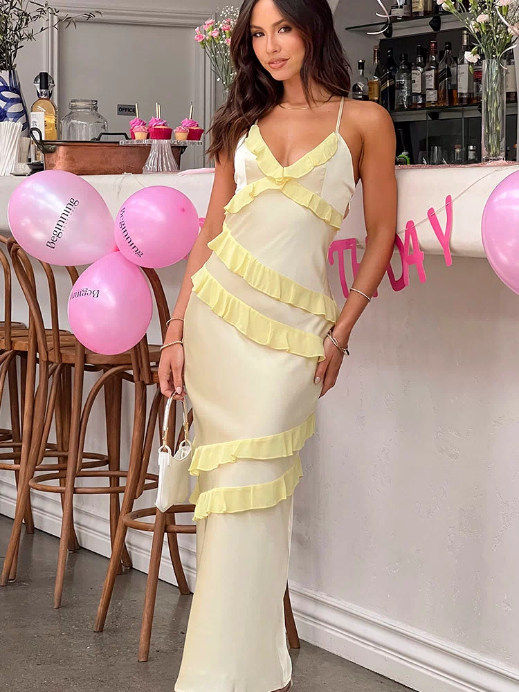 Inara Yellow Ruffle Maxi Dress