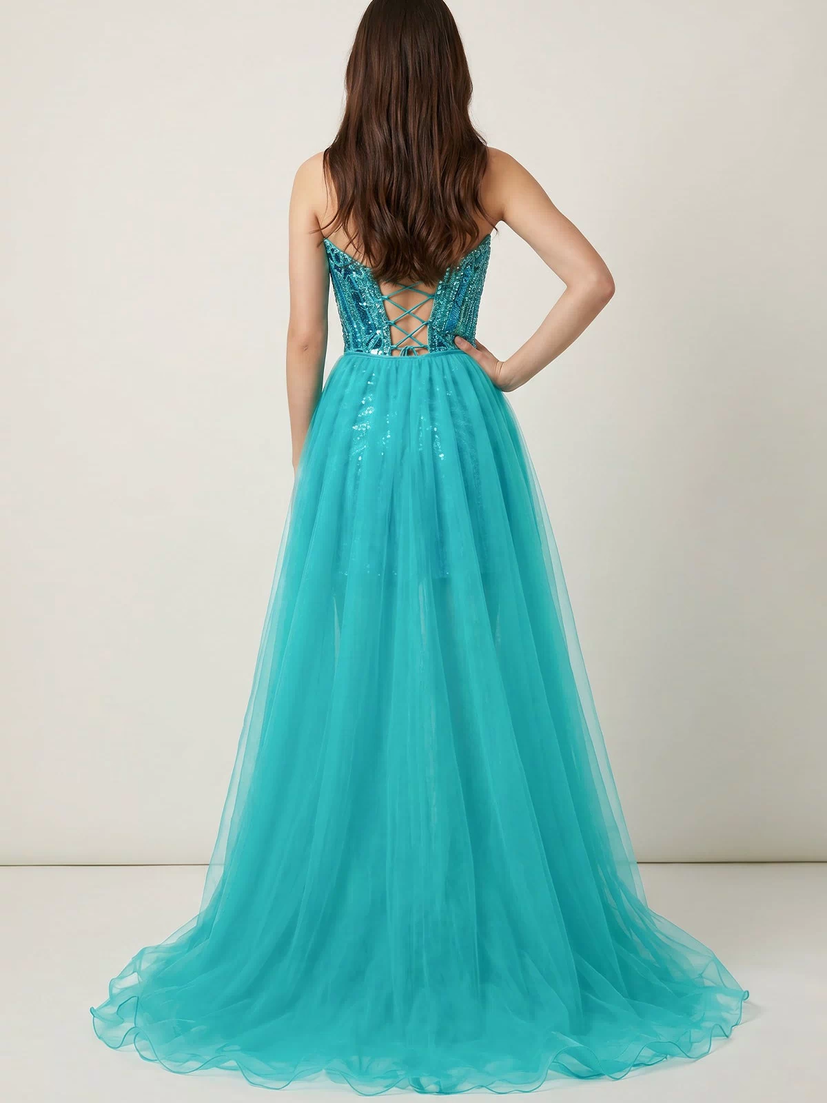 Turquoise Sheath V Neck Sequined Mini Homecoming Dresses with Train | KISSPROM