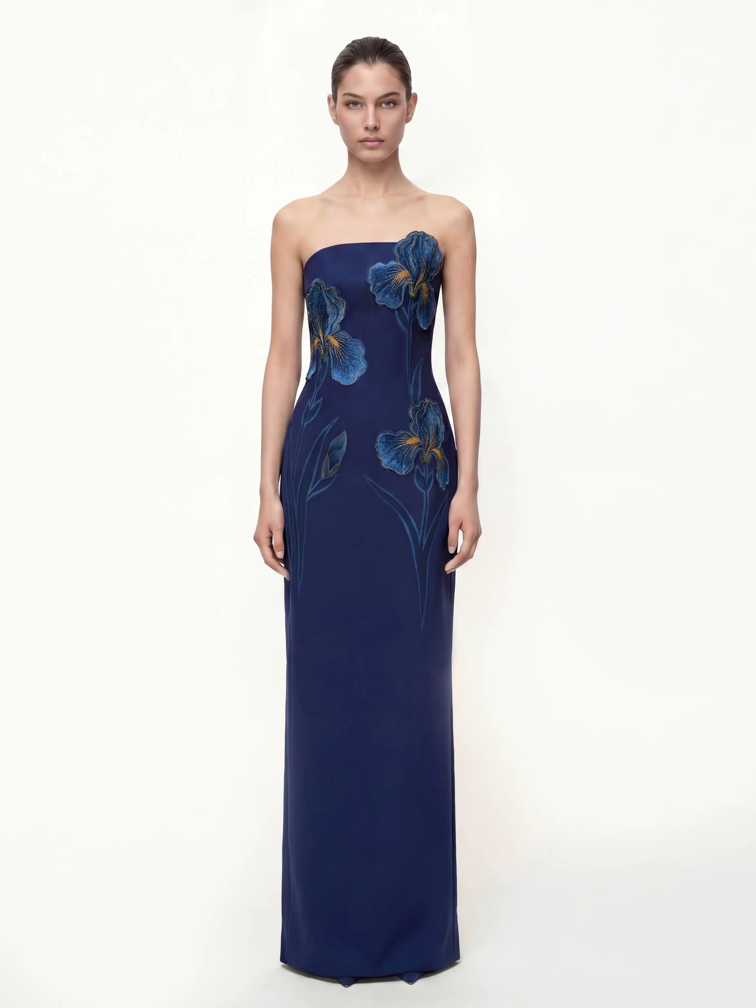 Iris Embroidered Strapless Maxi Dress - Navy Blue
