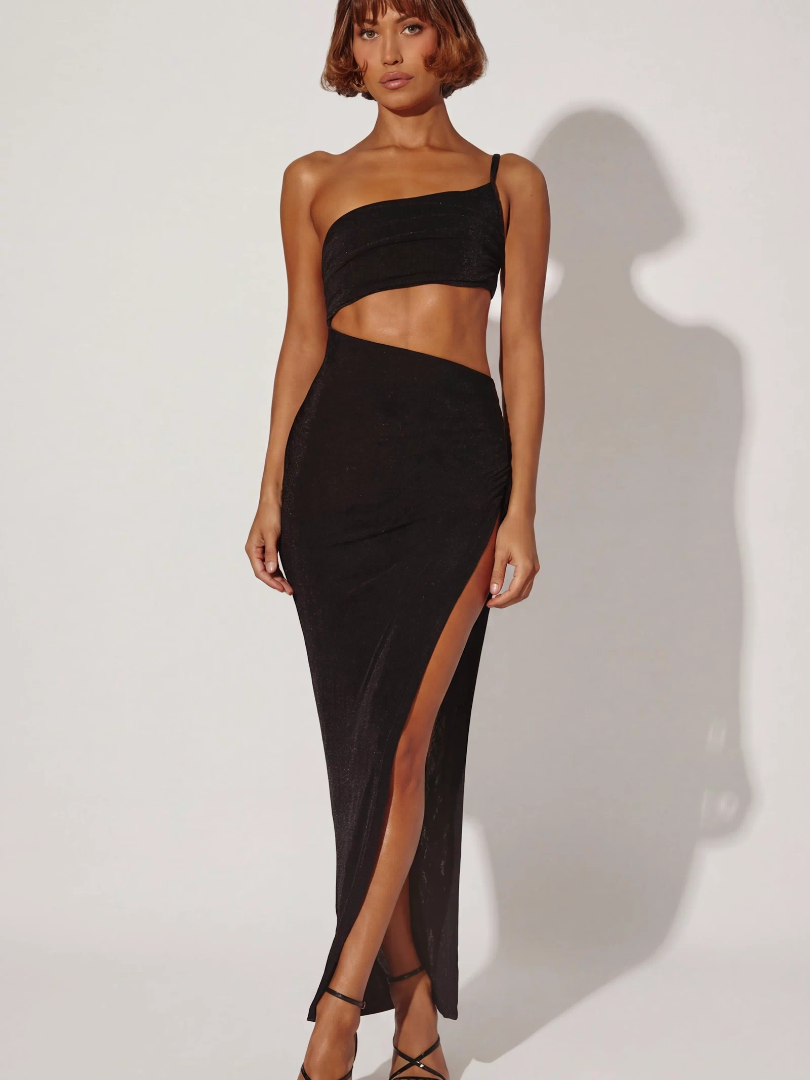 One Shoulder Cut Out Maxi Dress in Black