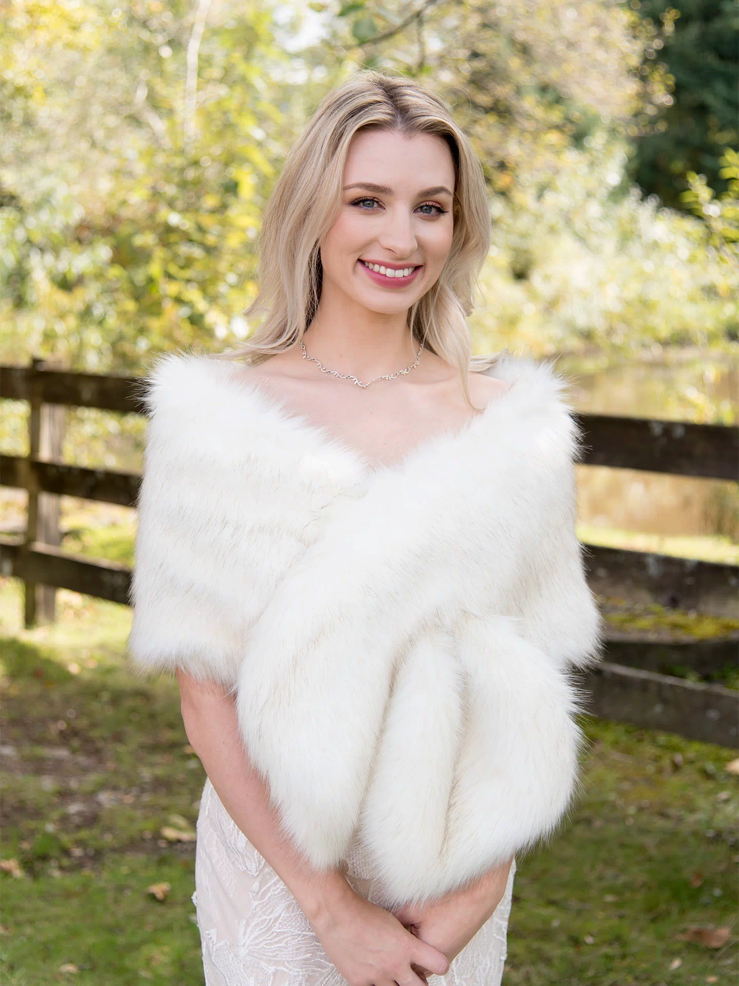 Ivory faux fur wrap bridal shawl