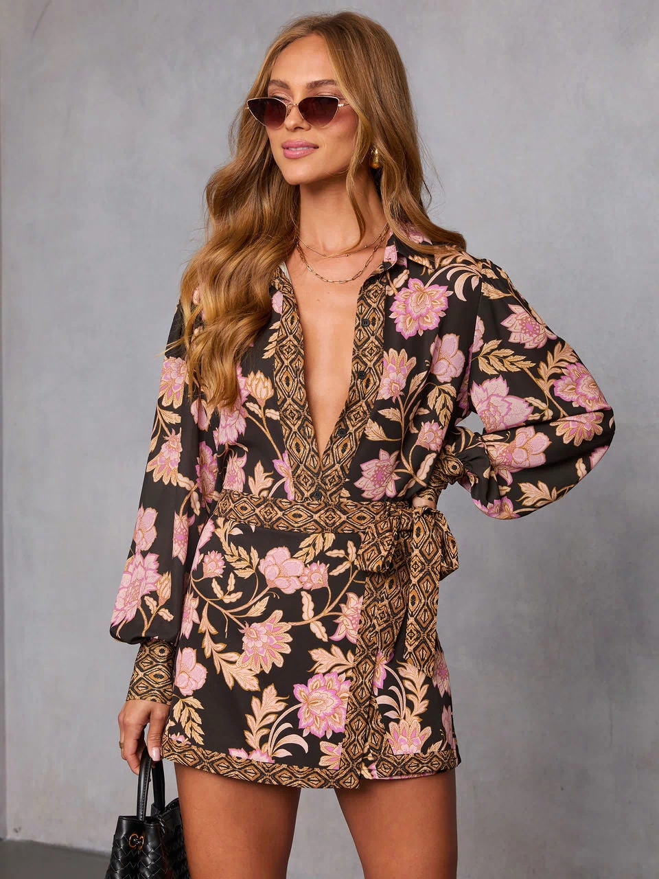Brown Floral % Ivy Embrace Floral Button Down Top-2