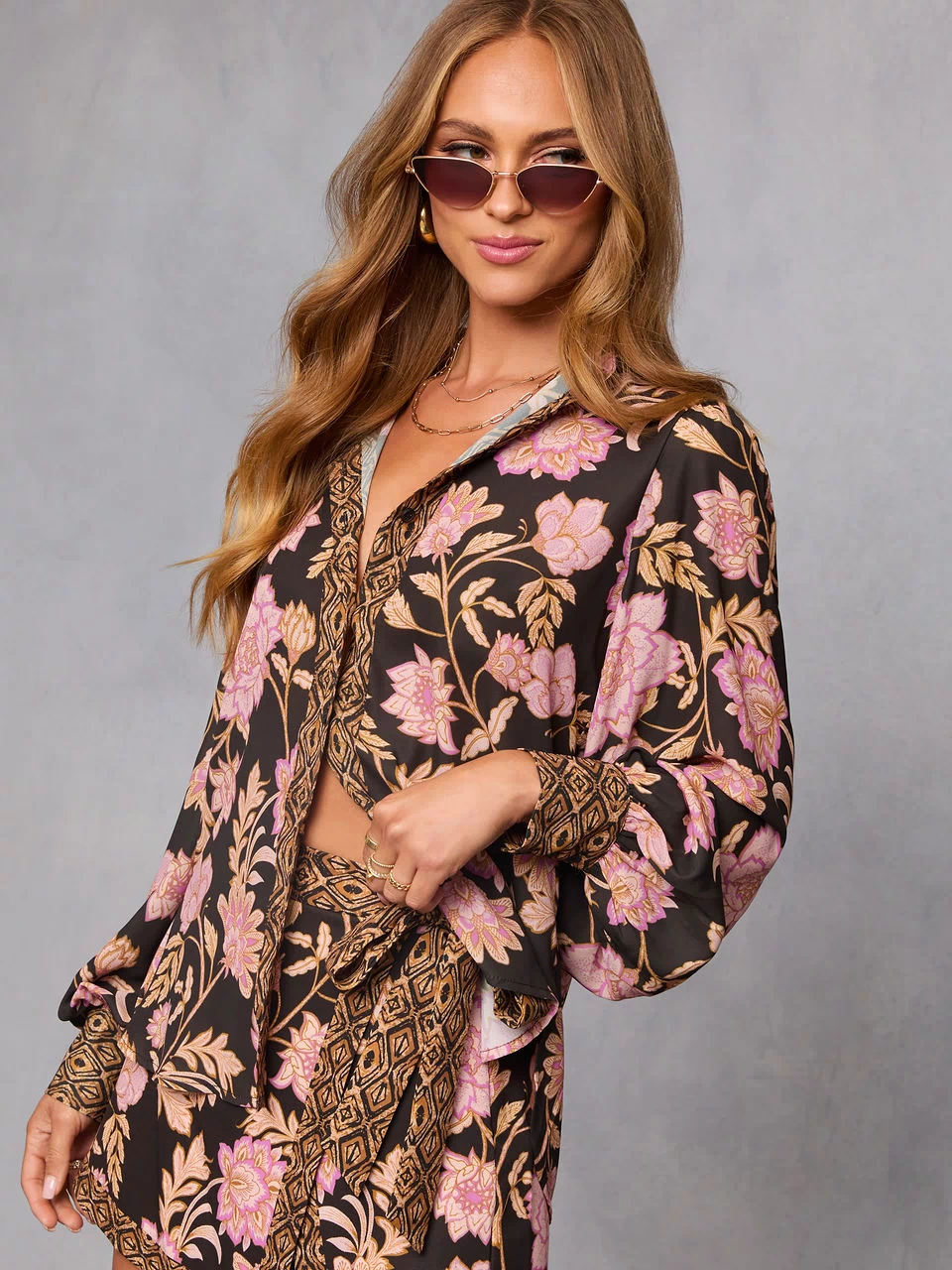 Brown Floral % Ivy Embrace Floral Button Down Top-3