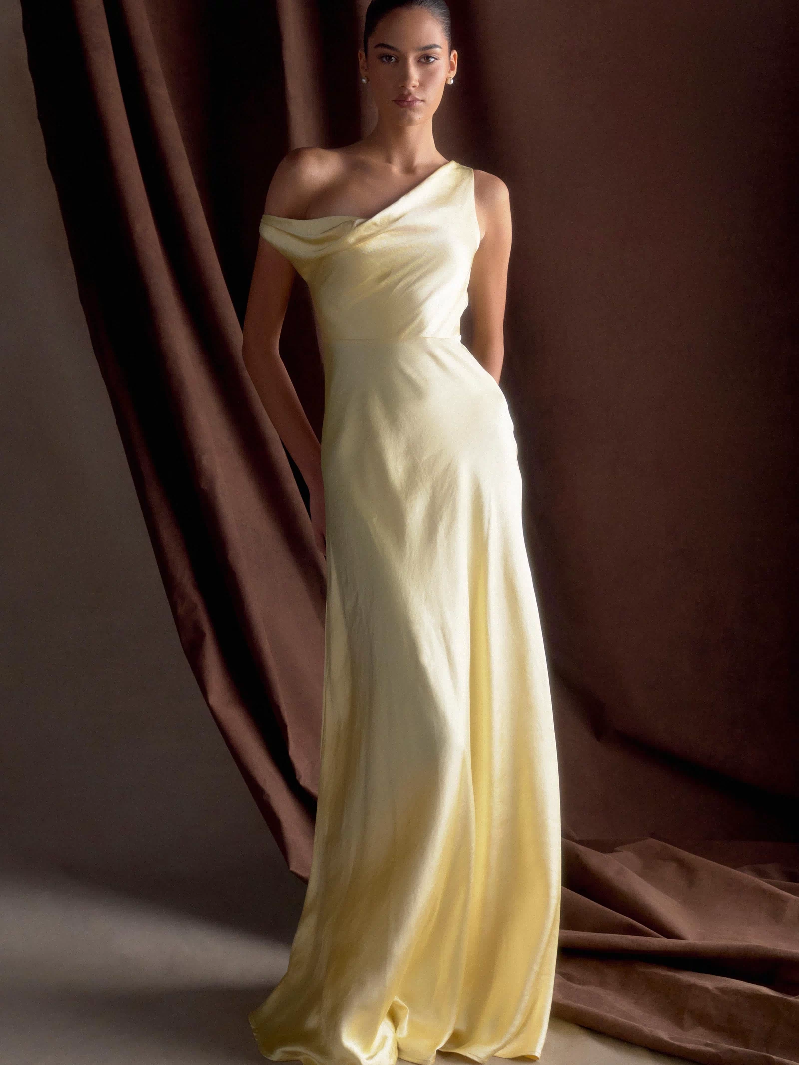 Jacinta One Shoulder Maxi Dress - Pastel Lemon