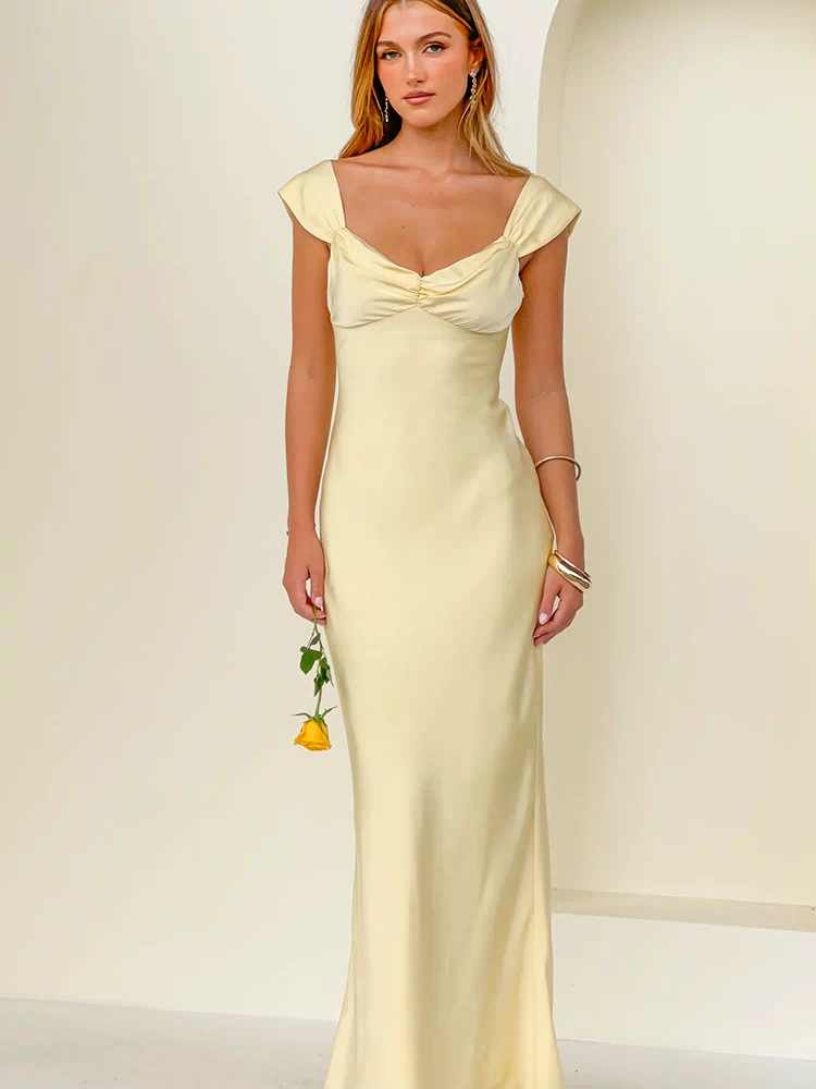 Jacky Yellow Satin Maxi Dress