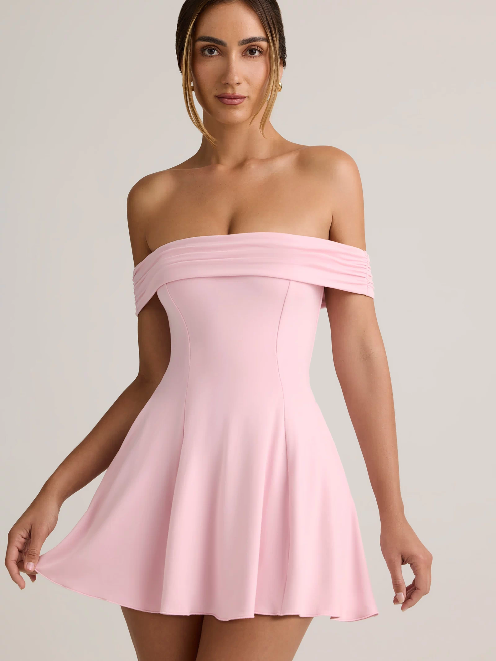 Modal Off-Shoulder A-Line Mini Dress in Baby Pink