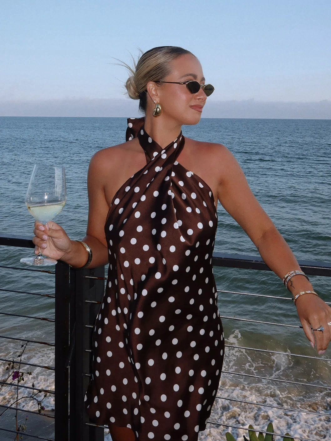 Jasmine Tie Mini Dress ~ Chocolate Brown Polka Dot