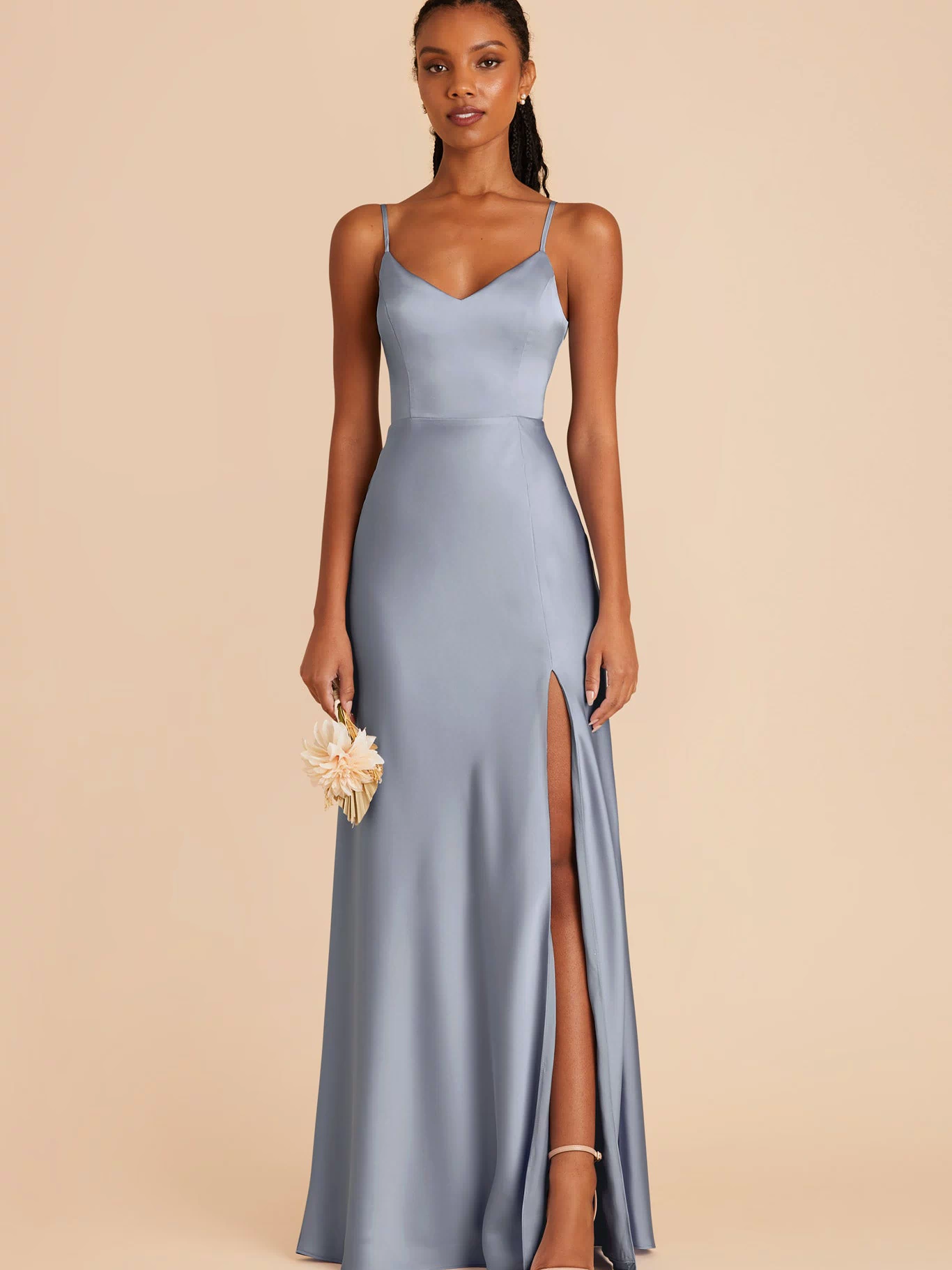 Jay Matte Satin Dress - Dusty Blue