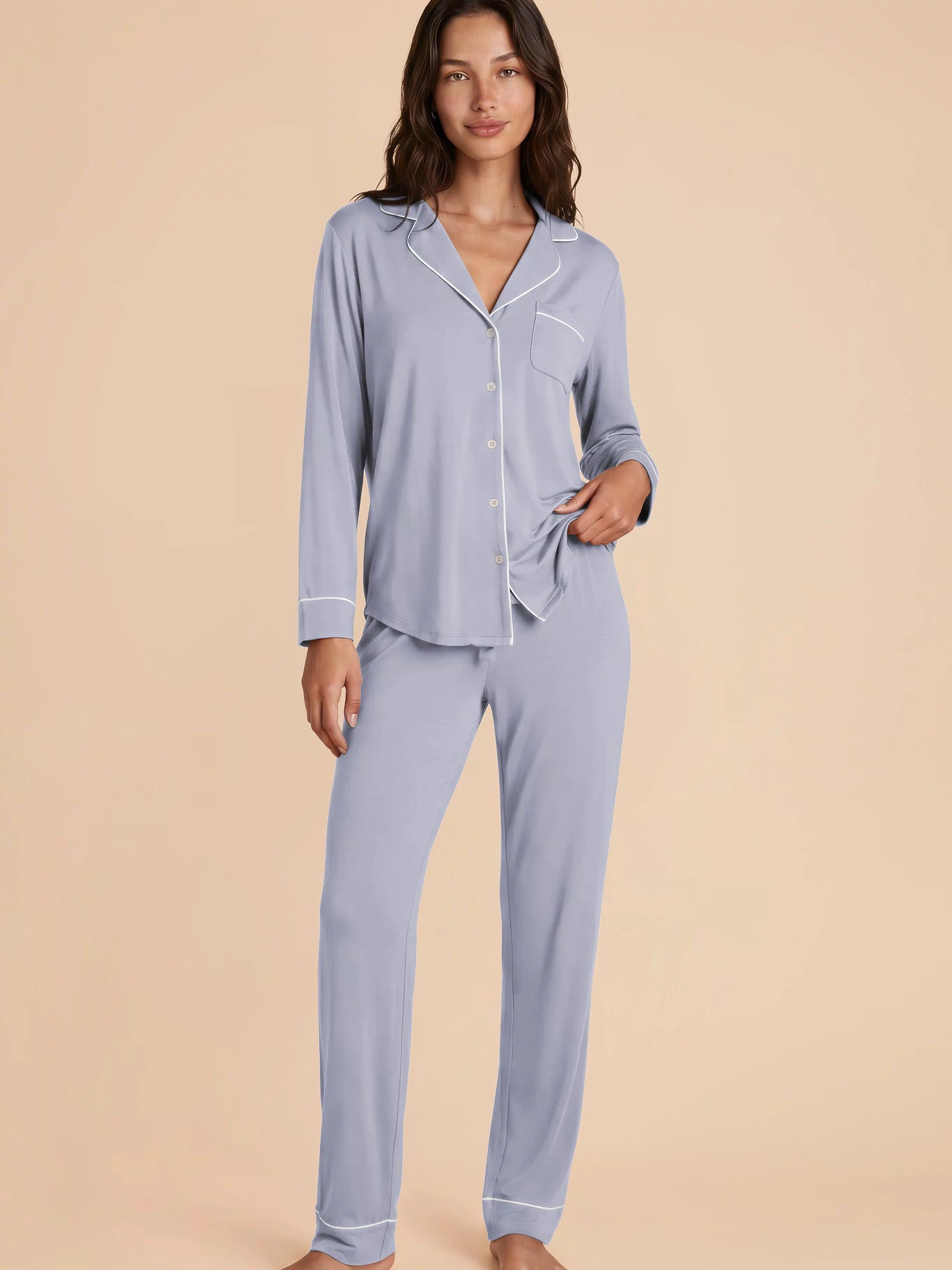 Jenna Bamboo Pajama Set - Dusty Blue