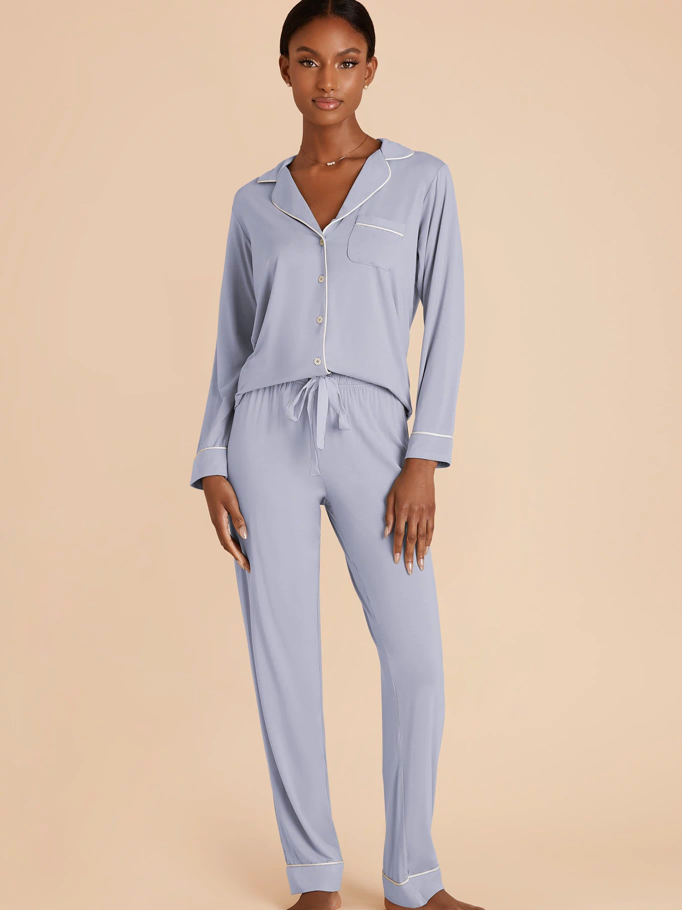 Dusty Blue Jonny Long Sleeve Pajama and Pants Set by Birdy Grey