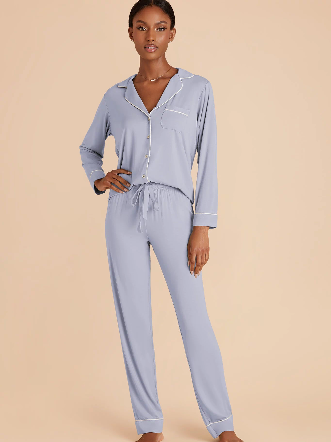 Dusty Blue Jonny Long Sleeve Pajama and Pants Set by Birdy Grey