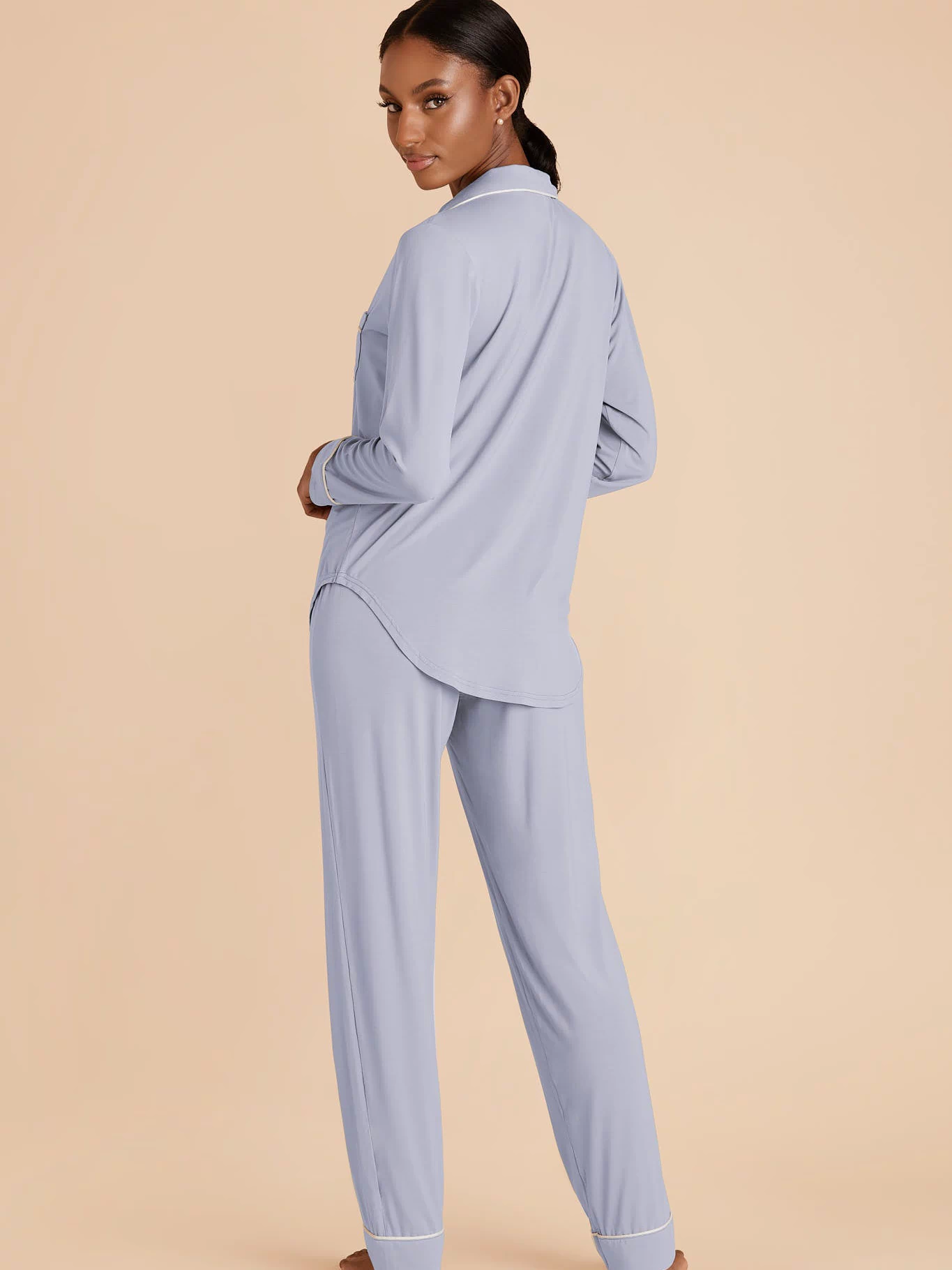 Dusty Blue Jonny Long Sleeve Pajama and Pants Set by Birdy Grey