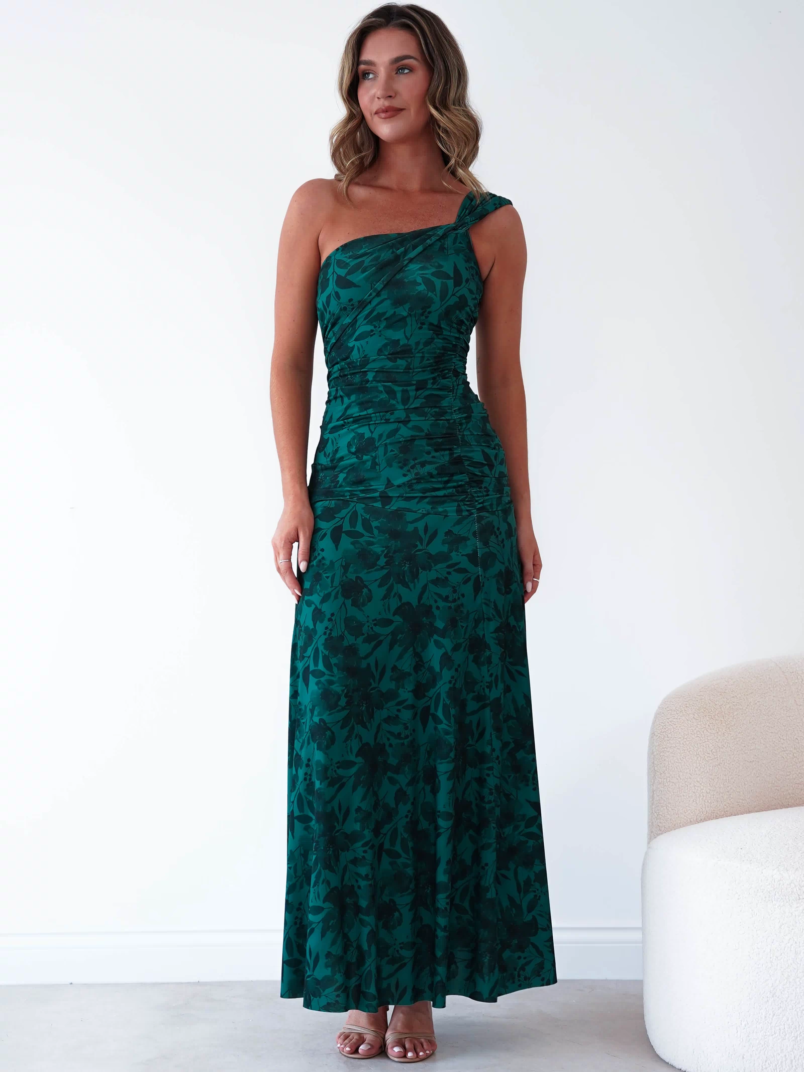Jessie Floral Print Ruched Maxi Dress | Green-Oh Hello Clothing