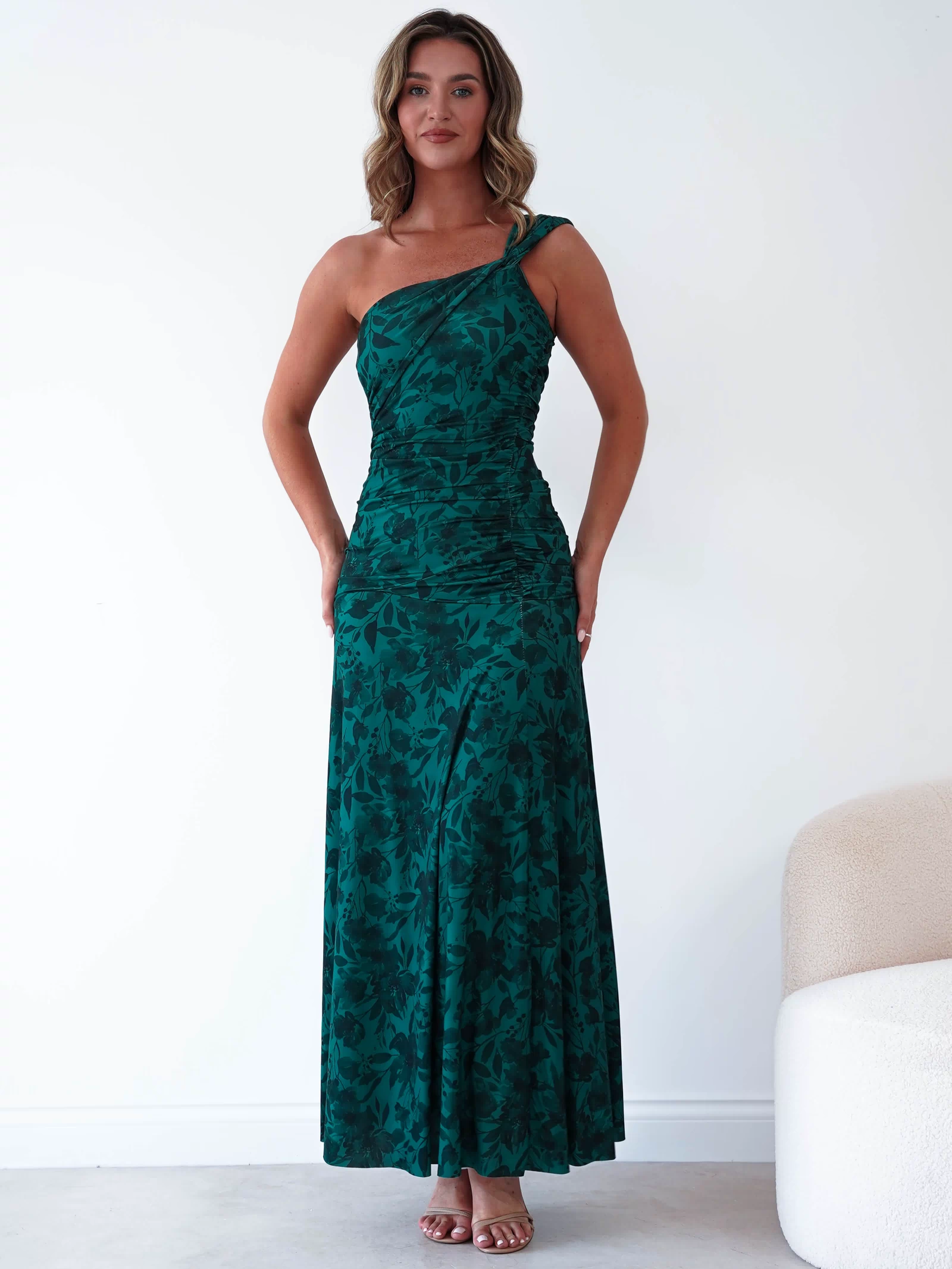Jessie Floral Print Ruched Maxi Dress | Green-Oh Hello Clothing