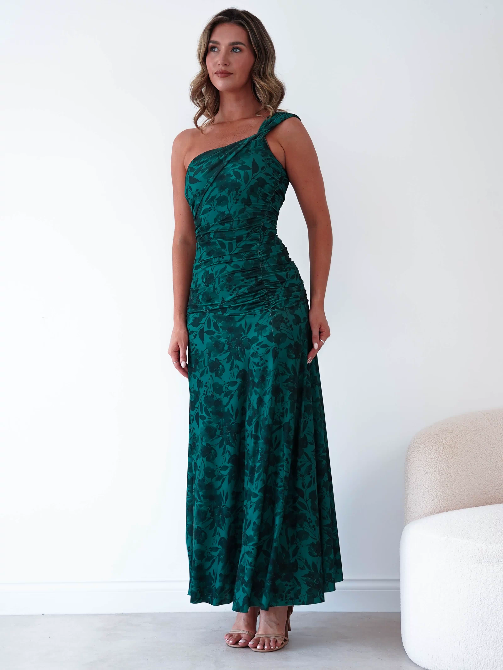 Jessie Floral Print Ruched Maxi Dress | Green-Oh Hello Clothing