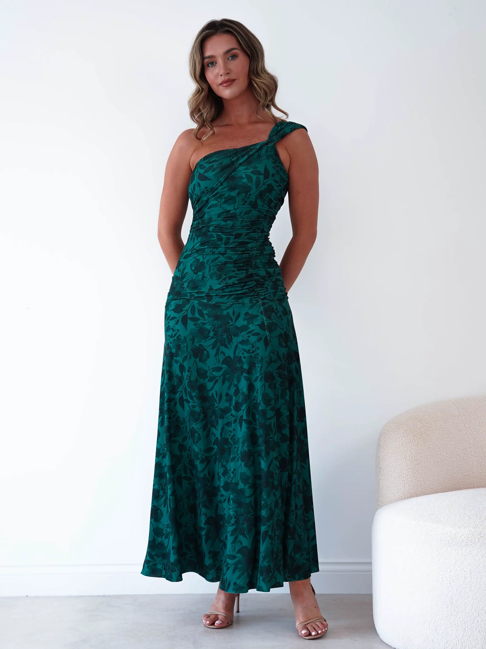Jessie Floral Print Ruched Maxi Dress | Green-Oh Hello Clothing