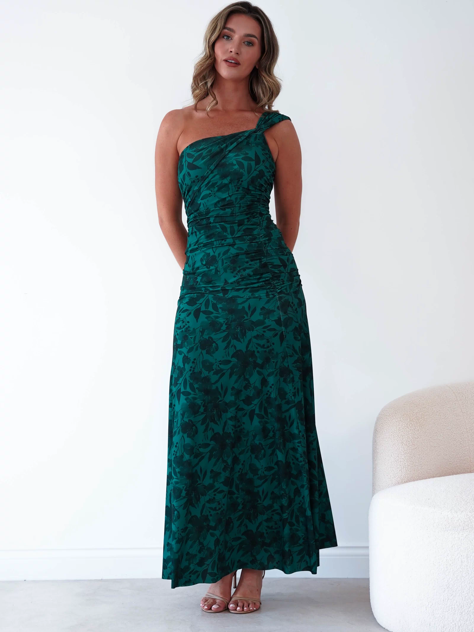 Jessie Floral Print Ruched Maxi Dress | Green-Oh Hello Clothing