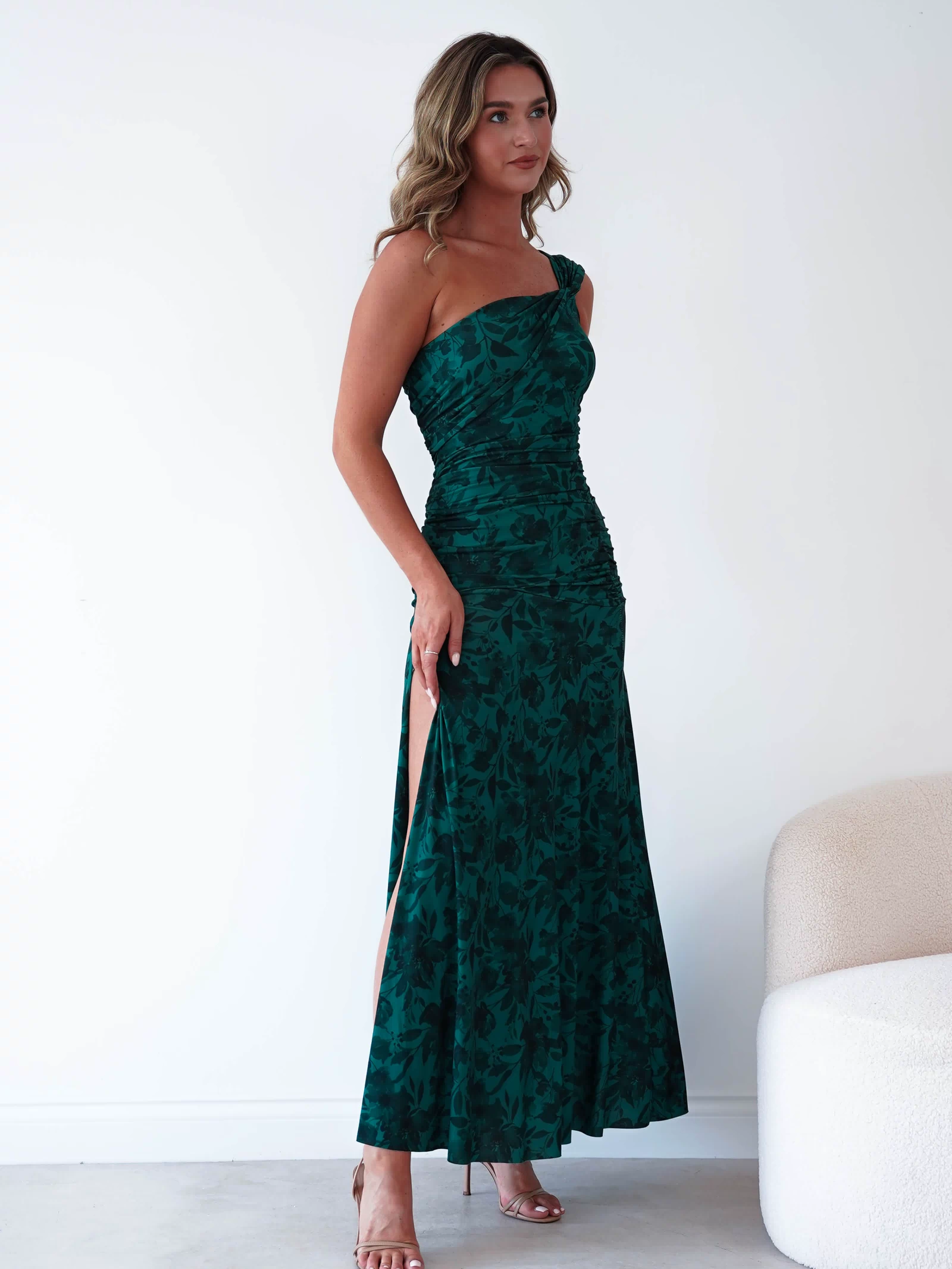 Jessie Floral Print Ruched Maxi Dress | Green-Oh Hello Clothing