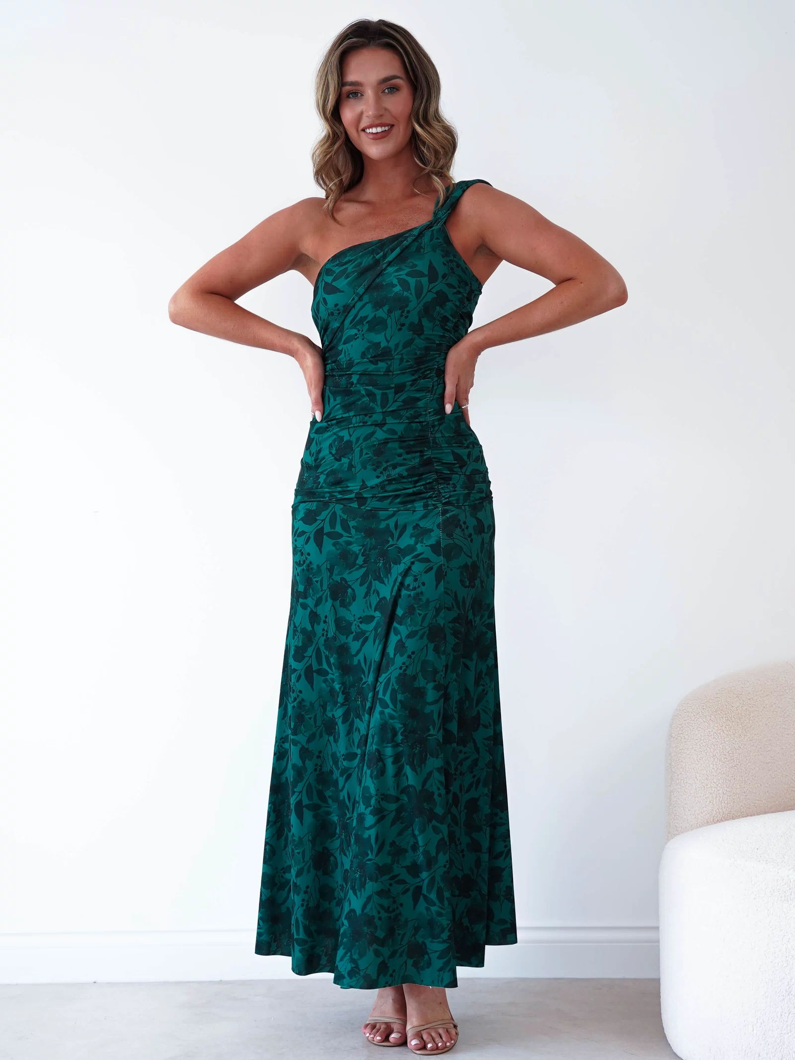 Jessie Floral Print Ruched Maxi Dress | Green-Oh Hello Clothing