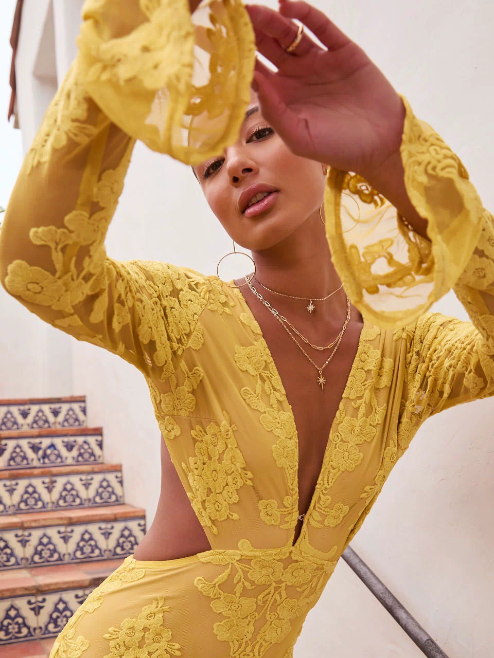 Yellow % Jodie Cut Out Mesh Maxi Dress-2