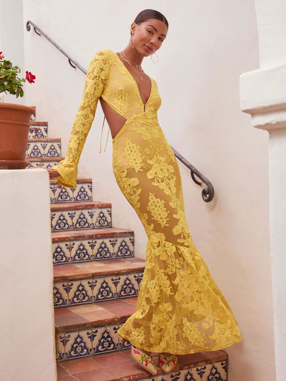 Yellow % Jodie Cut Out Mesh Maxi Dress-3