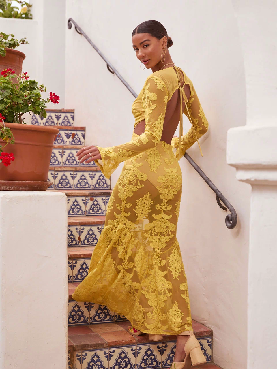 Yellow % Jodie Cut Out Mesh Maxi Dress-4
