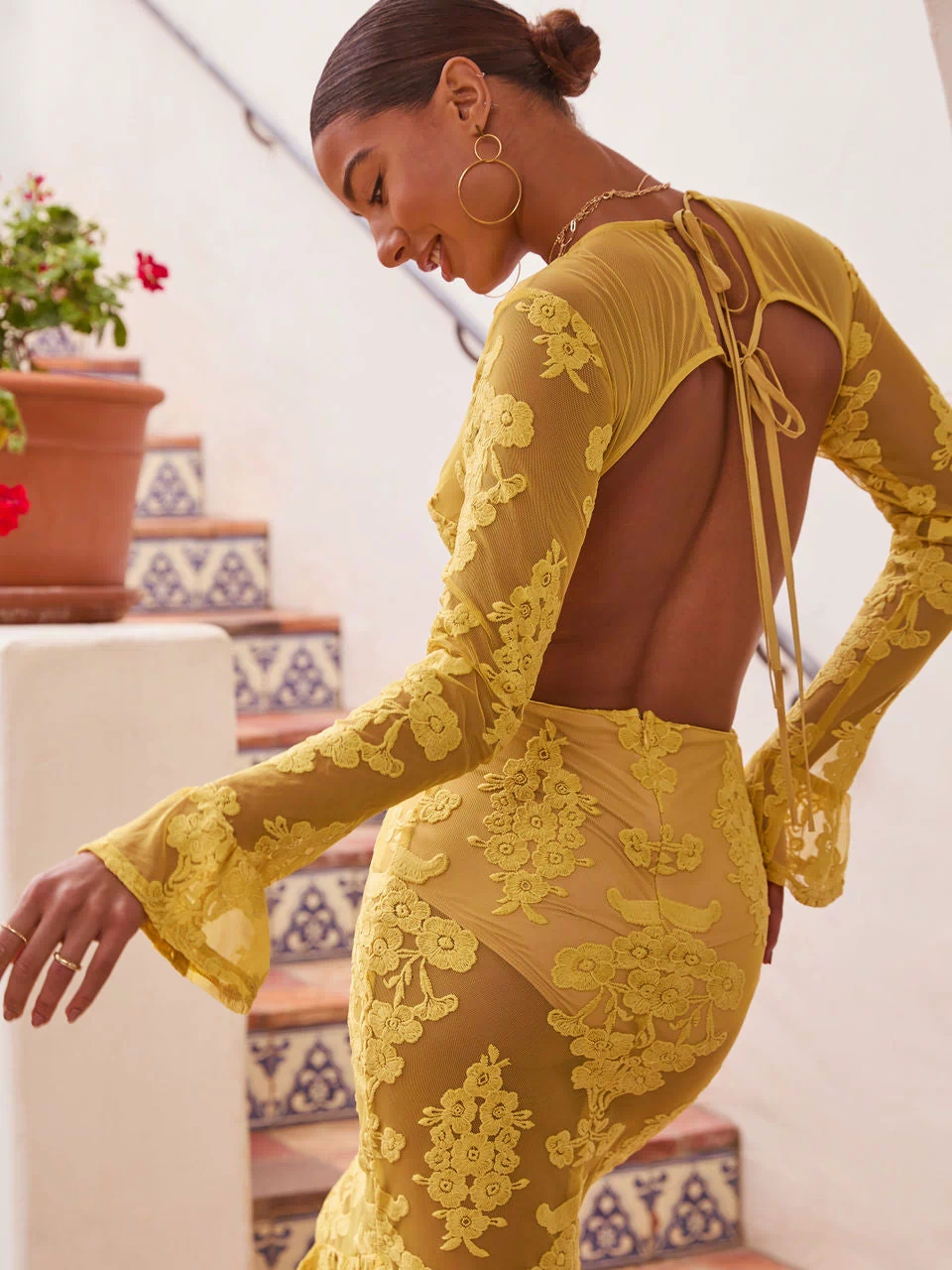 Yellow % Jodie Cut Out Mesh Maxi Dress-6