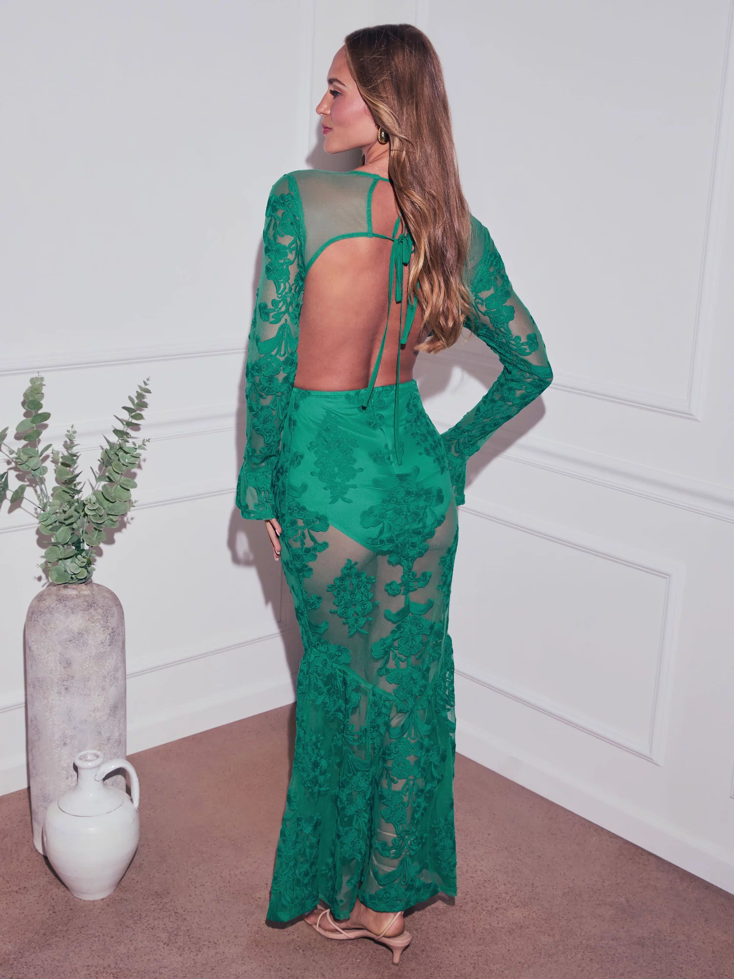 Green % Jodie Cut Out Mesh Maxi Dress-4