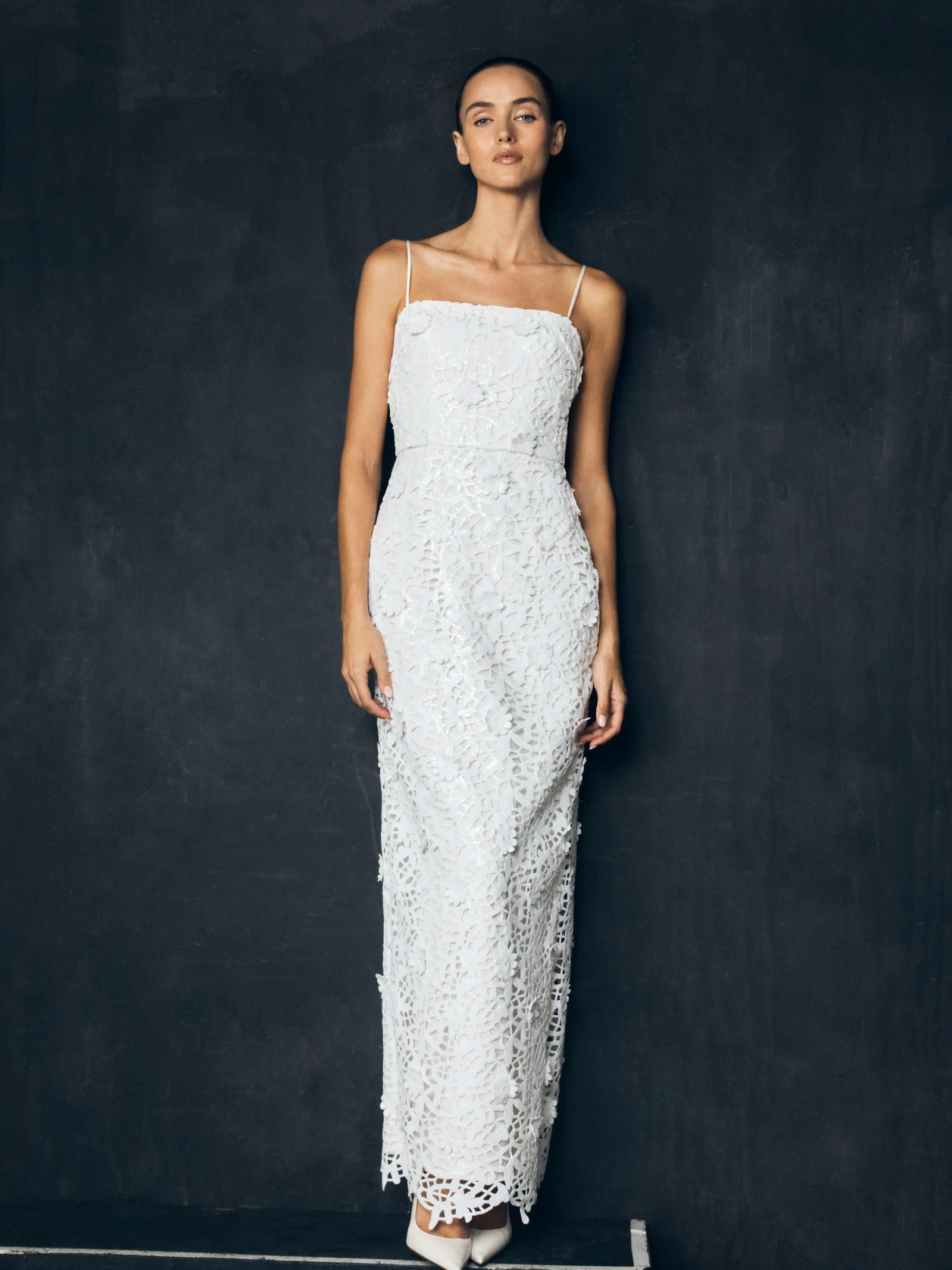 Josefa Sequin Lace Maxi Dress - White
