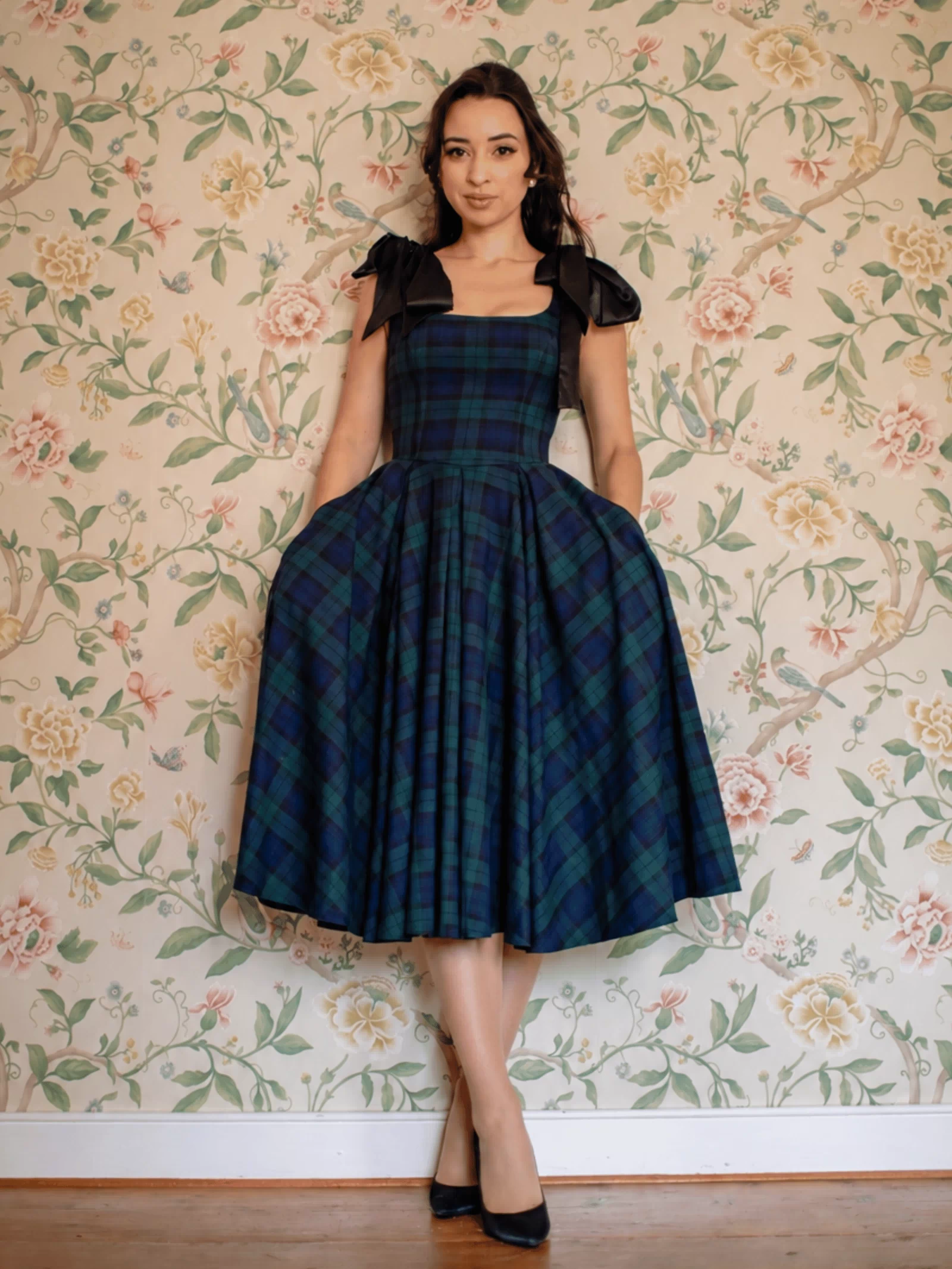 Josephine Black Watch Tartan Midi Dress