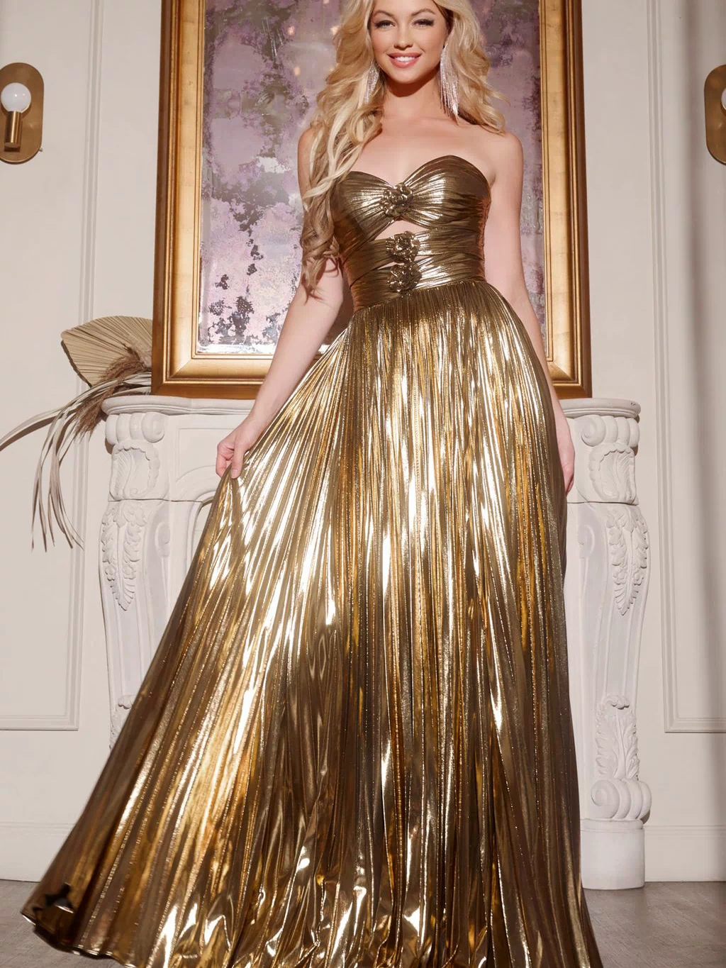 Long Metallic Ball Gown Pleated Prom Dress Jovani 42335