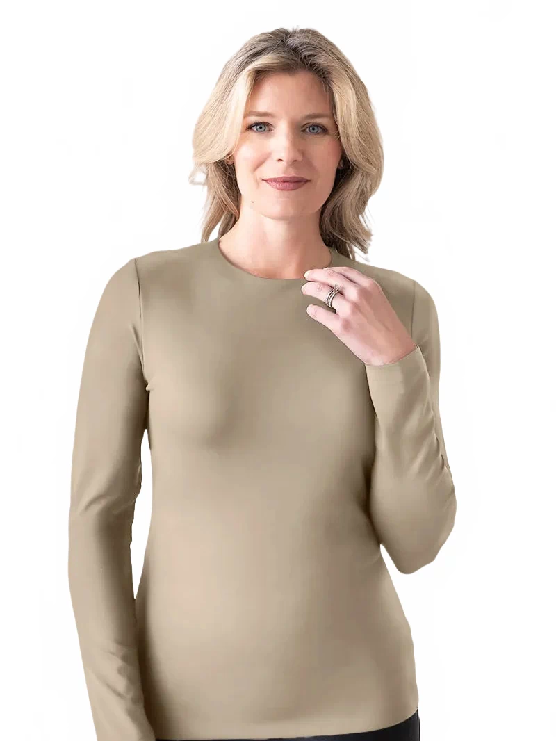 Juliet Jewel Neck Long Sleeve Top in Natural — JudyP Apparel