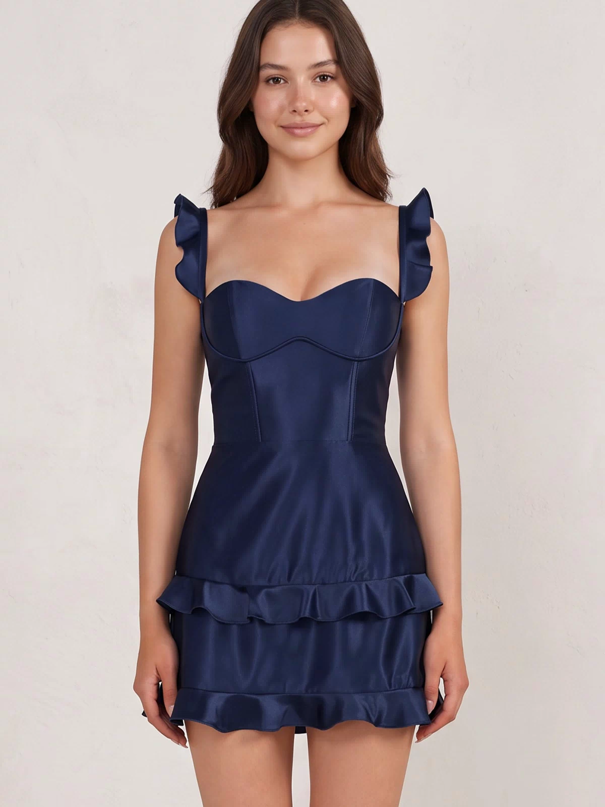 Navy Blue Sweetheart Satin Ruffles Short Homecoming Dresses (3) | KISSPROM