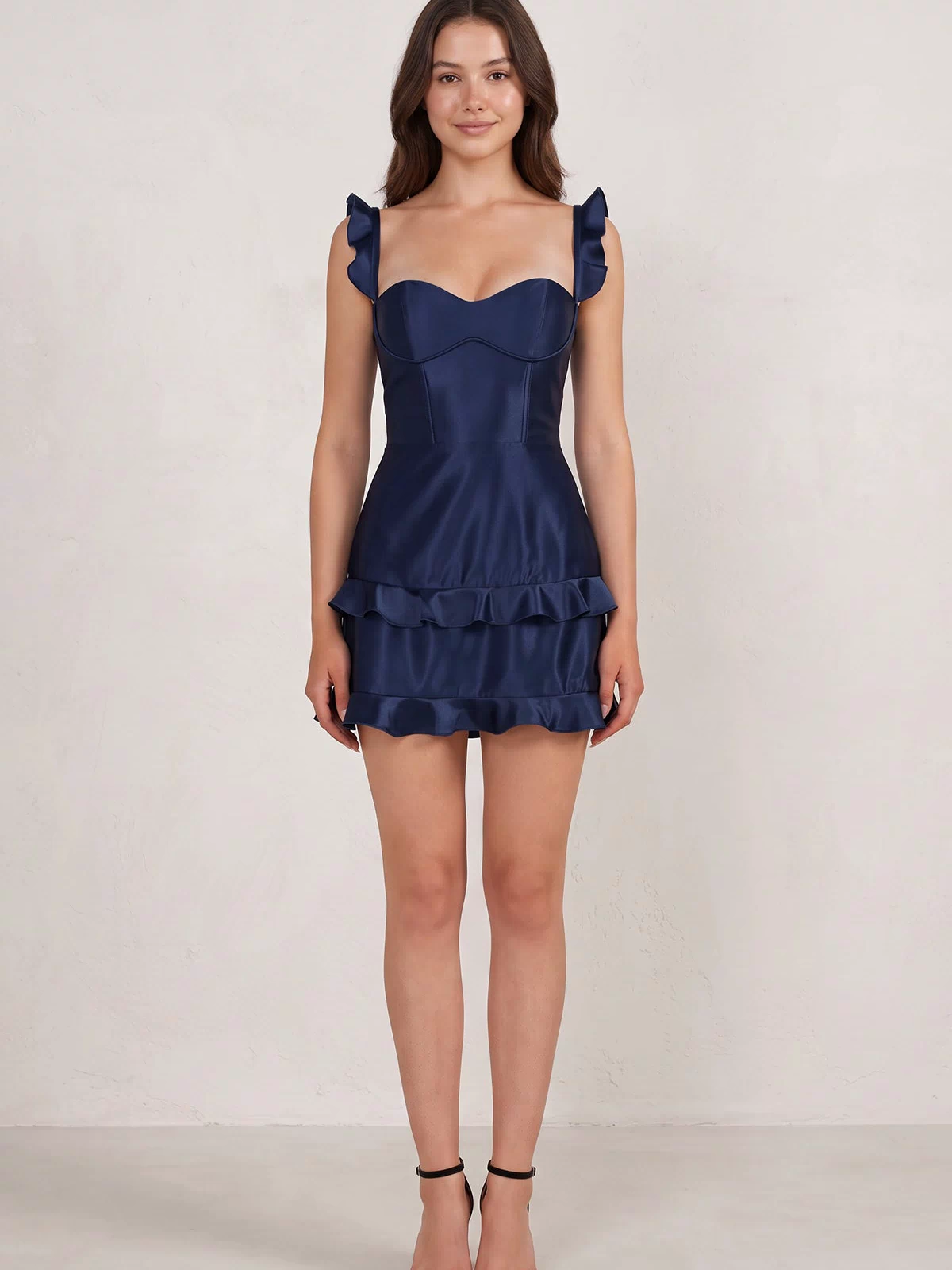 Navy Blue Sweetheart Satin Ruffles Short Homecoming Dresses (5) | KISSPROM