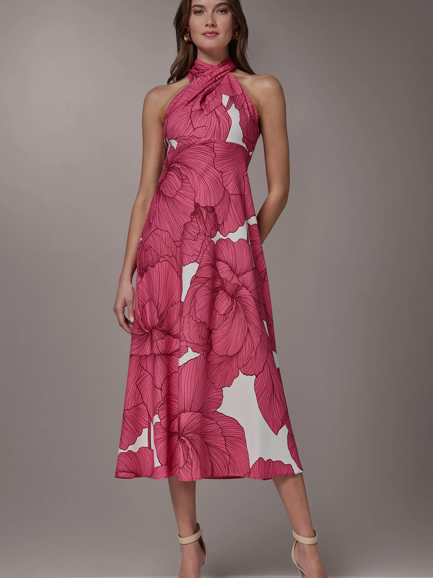 FLORAL MIDI A-LINE HALTER DRESS