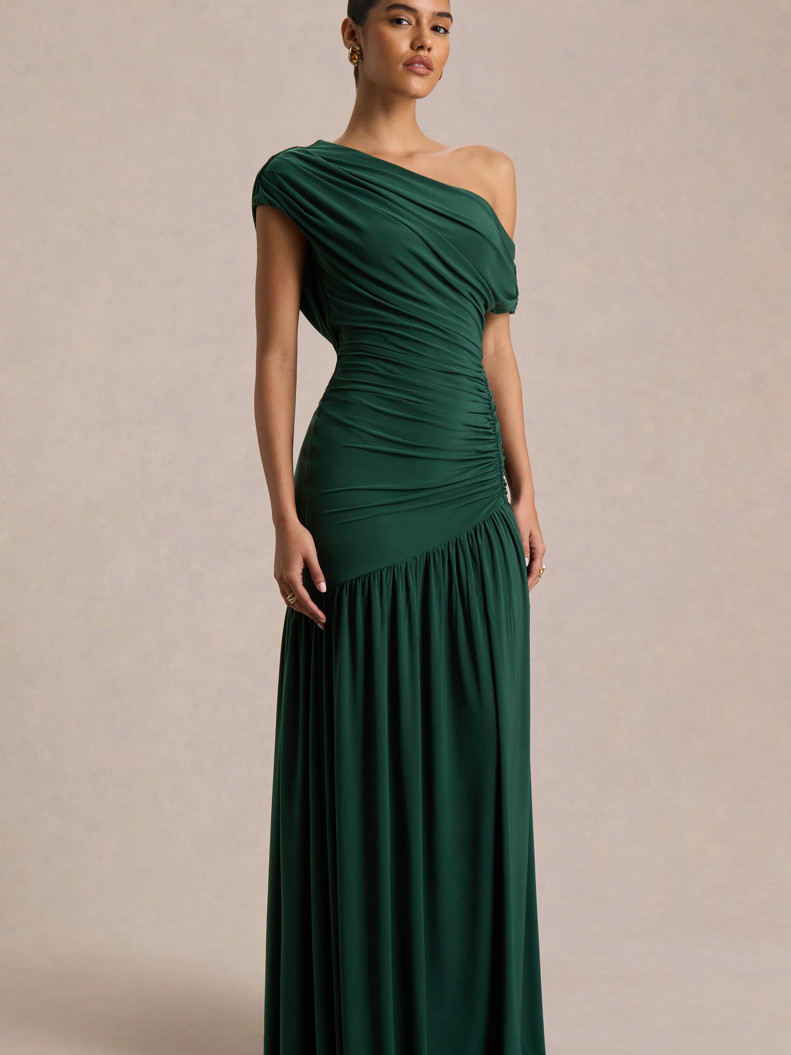HR_CL136828038 - Kady Dark Green Asymmetric-Neck Maxi Dress With Ruched Detailing and Front-High Split 02.jpg