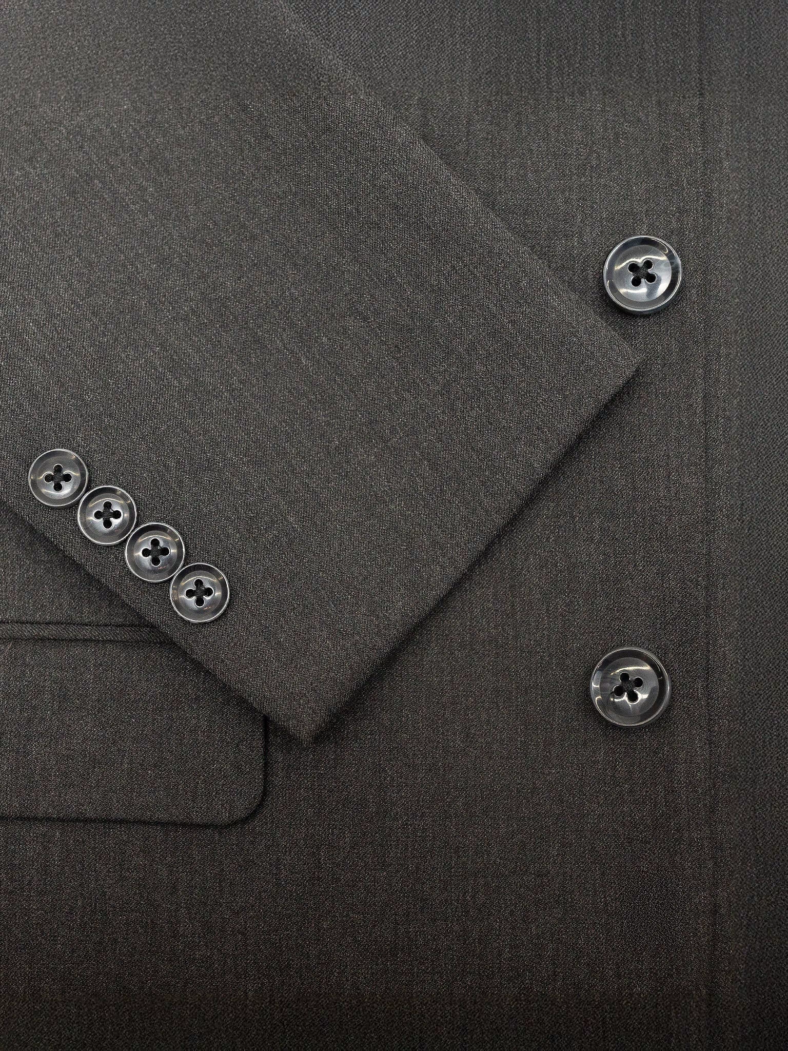 Close-up of the Karako Men charcoal suit jacket showcasing visible buttons on the sleeve and front, ideal for enhancing any wedding or formal event.