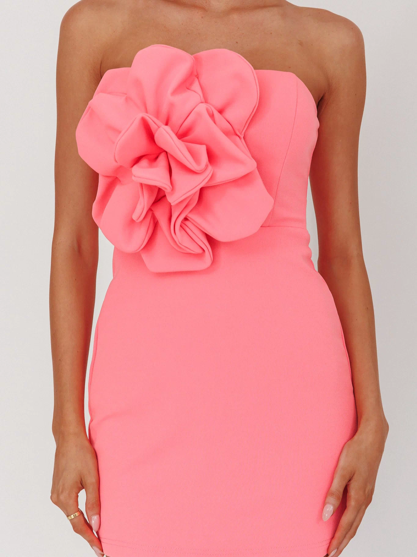Karoline 3D Flower Strapless Mini Dress Pink by Selfie Leslie