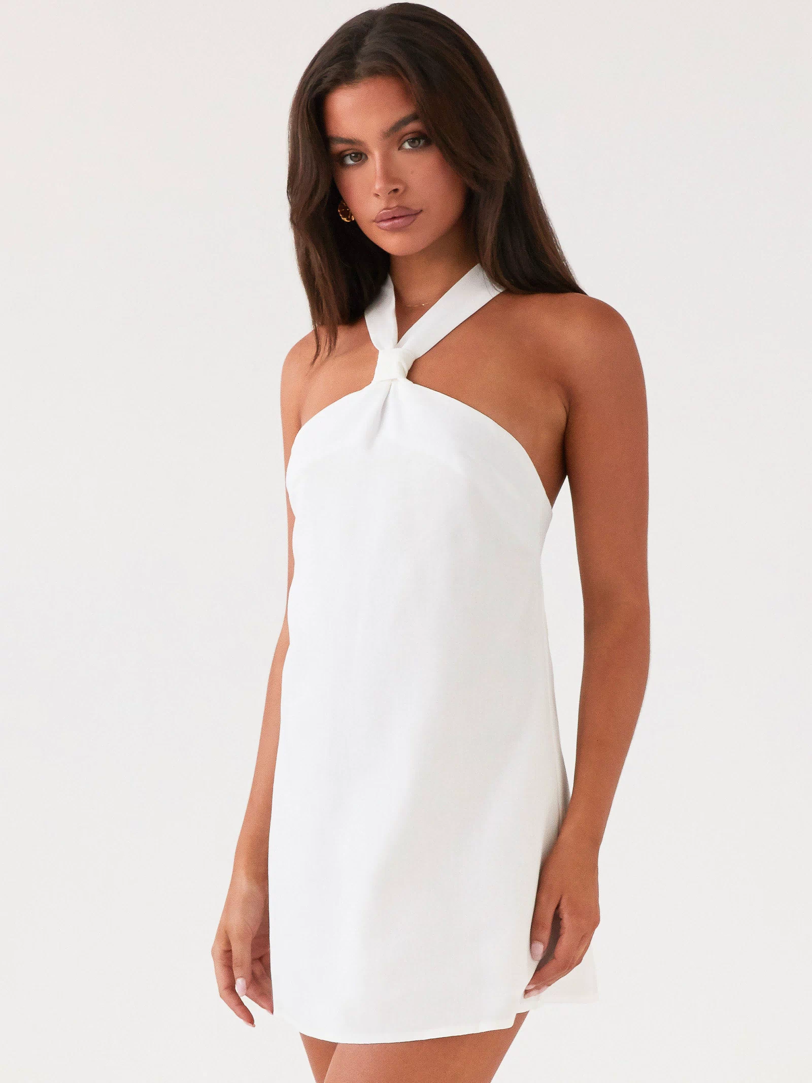 Womens Keira Linen Mini Dress in the colour White in front of a light grey background