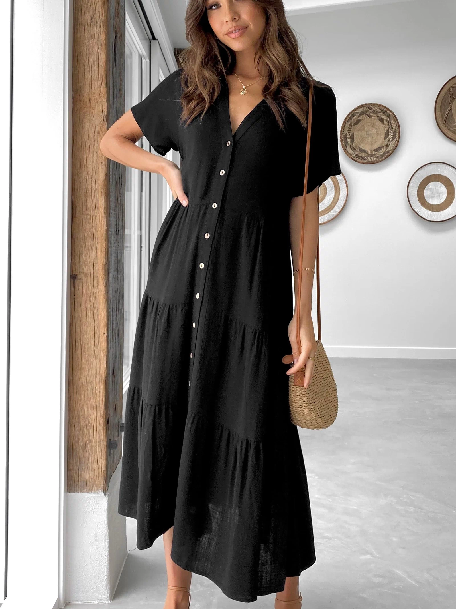 Kimberly Midi Dress - Black - Billy J