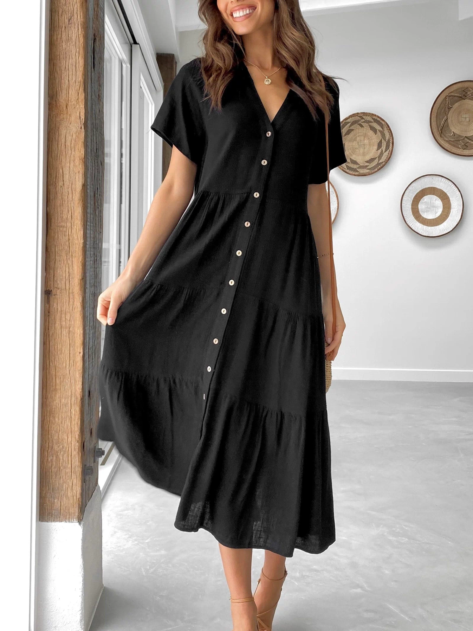 Kimberly Midi Dress - Black - Billy J