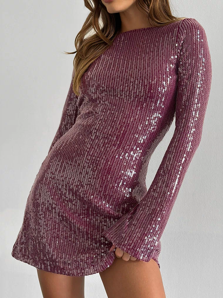 Image of Kimberly Mini Dress in Clear Sequin Maroon