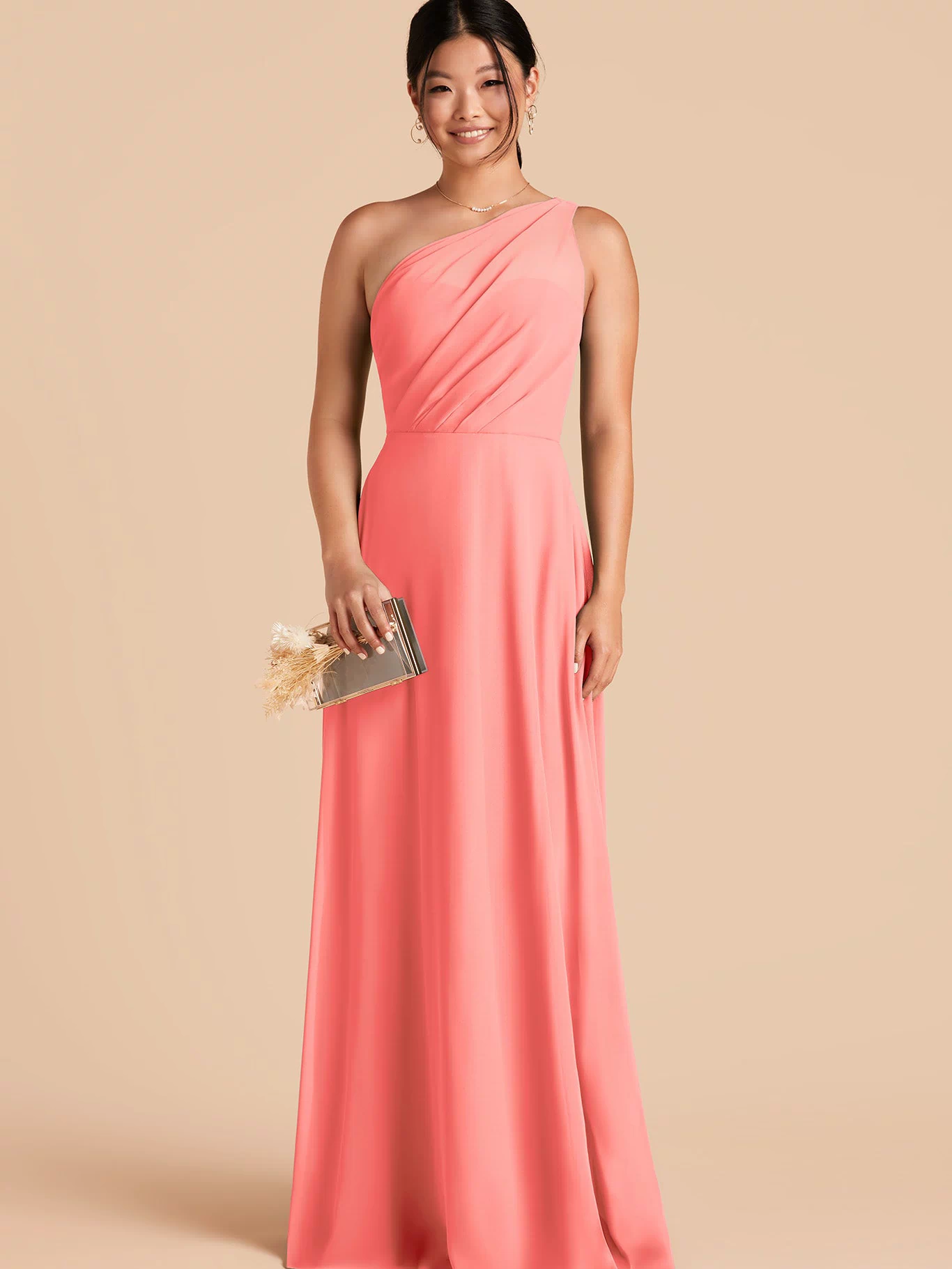 Kira Chiffon Dress - Coral Pink