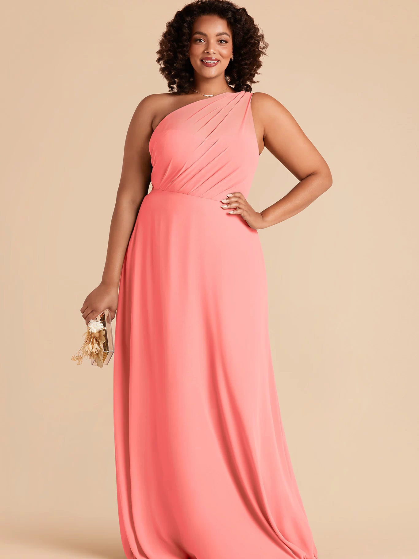 Coral Pink Kira Chiffon Dress by Birdy Grey