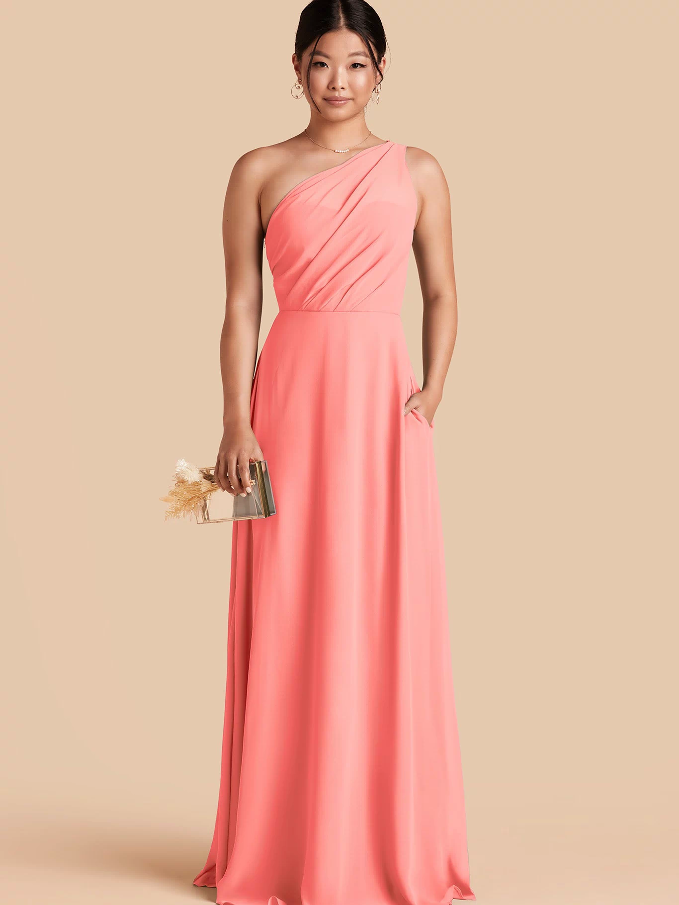 Coral Pink Kira Chiffon Dress by Birdy Grey