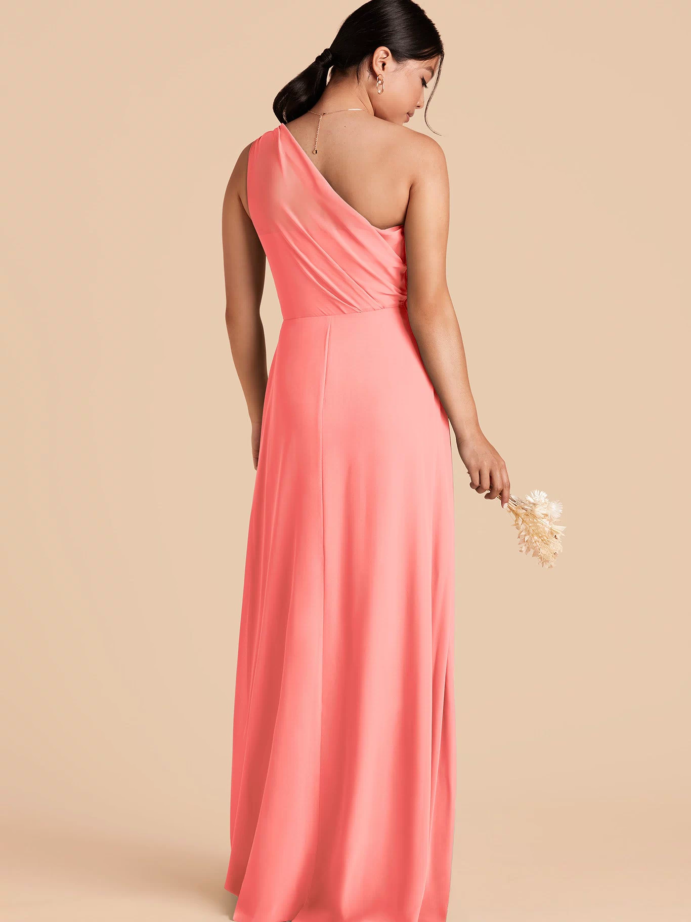 Coral Pink Kira Chiffon Dress by Birdy Grey