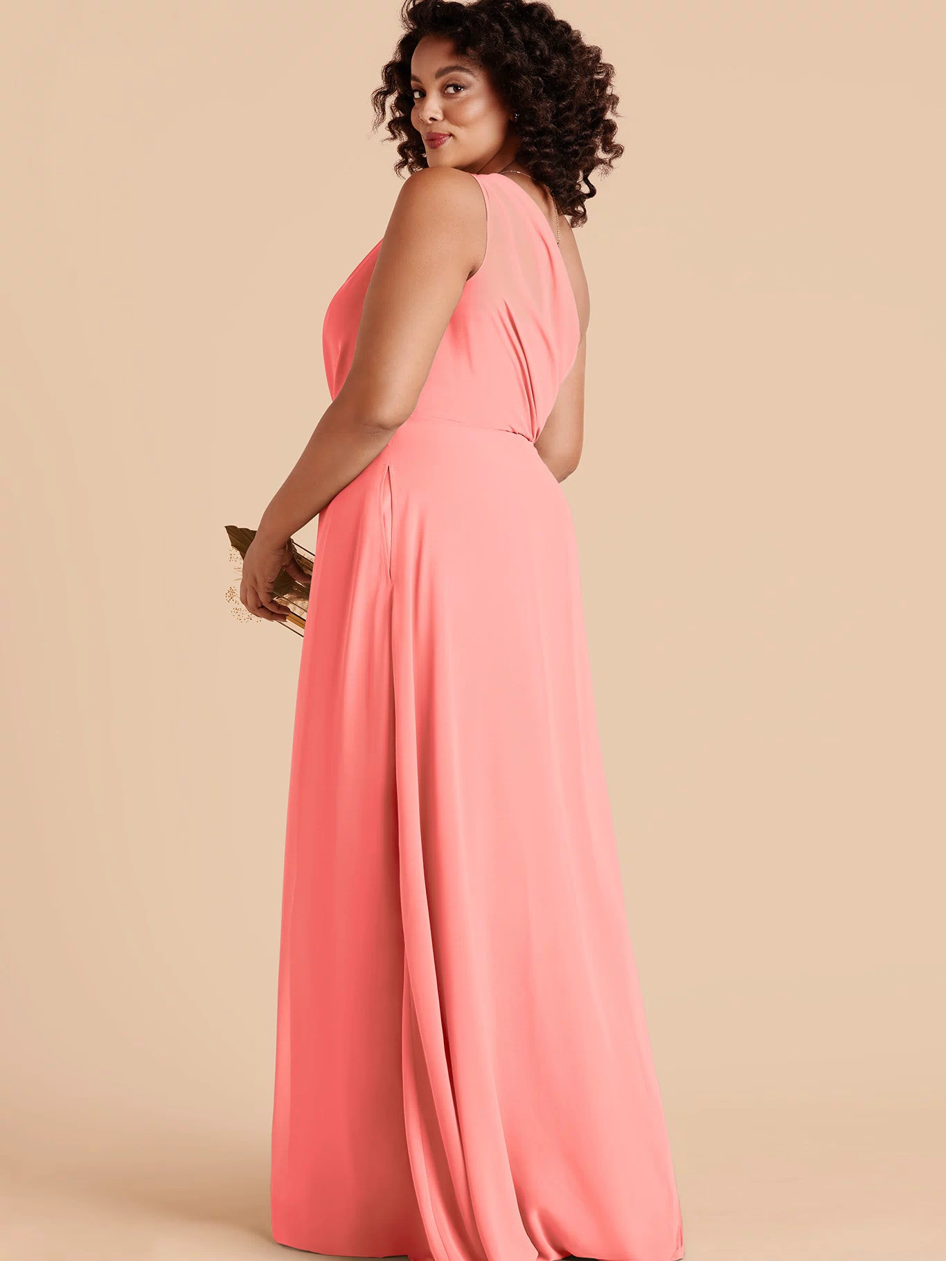 Coral Pink Kira Chiffon Dress by Birdy Grey