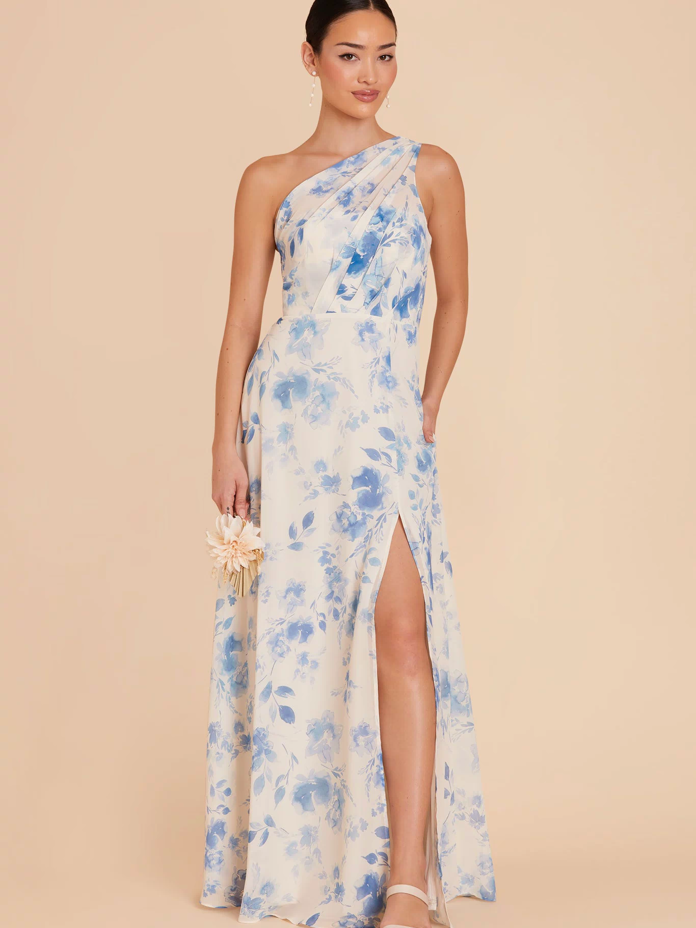 Kira Chiffon Dress With Slit - Blue Rococo Floral
